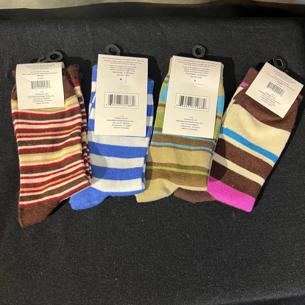 Max Grey 4 Pair Striped Fashion Crew‎ Socks Women's Size 9-11 Multicolor